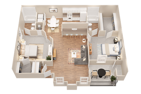 a 3d drawing of a floor plan of a house